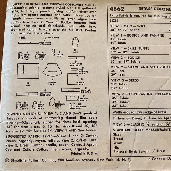 Vintage Simplicity Girls Costume Pattern - Picture 4 of 9